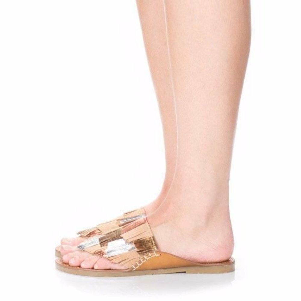 Charlotte Stone Odell Fringe Suede Sandals Slides - Picture 2 of 11